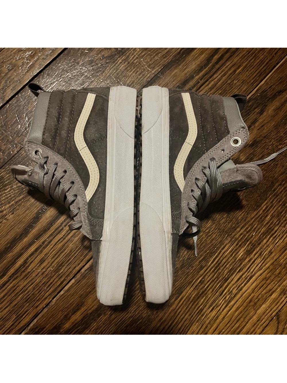 Vans High-Top Suede Sneakers in Gray with Cream Stripe
